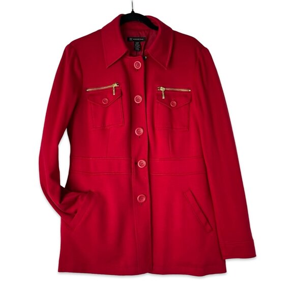 Red Stylish INC Coat with gold details Size Large. - Picture 1 of 15